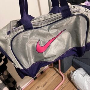 Nike Metallic Silver and Purple Gym Bag